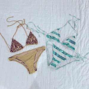(2) Victoria’s Secret Triangle Sequins Bikinis SZ L